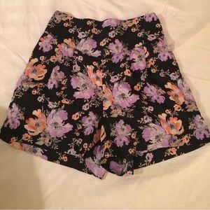 High Waisted Black & Floral Shorts